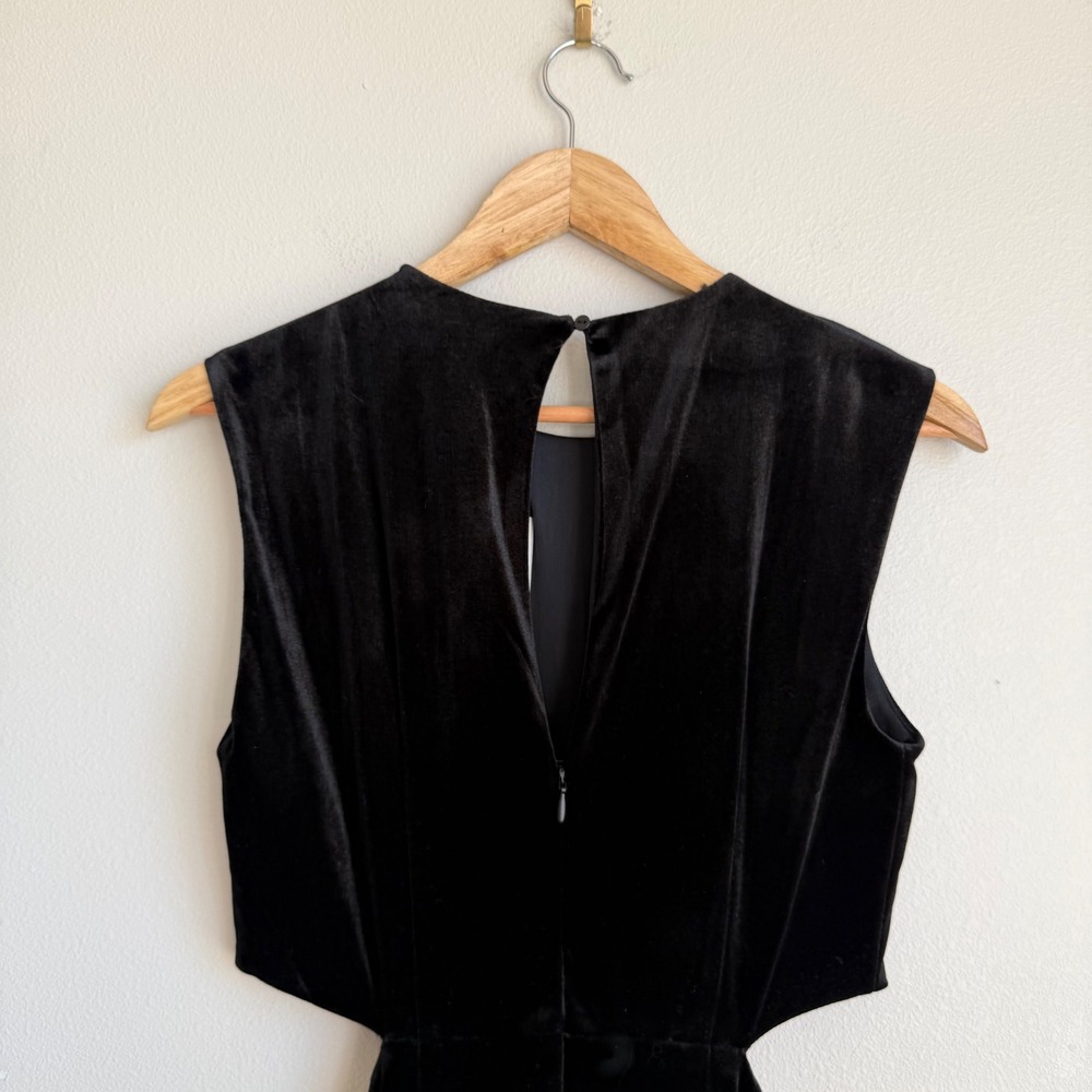Zara‎ Cut Out Black Velvet Midi Dress Size Small - Picture 10 of 11